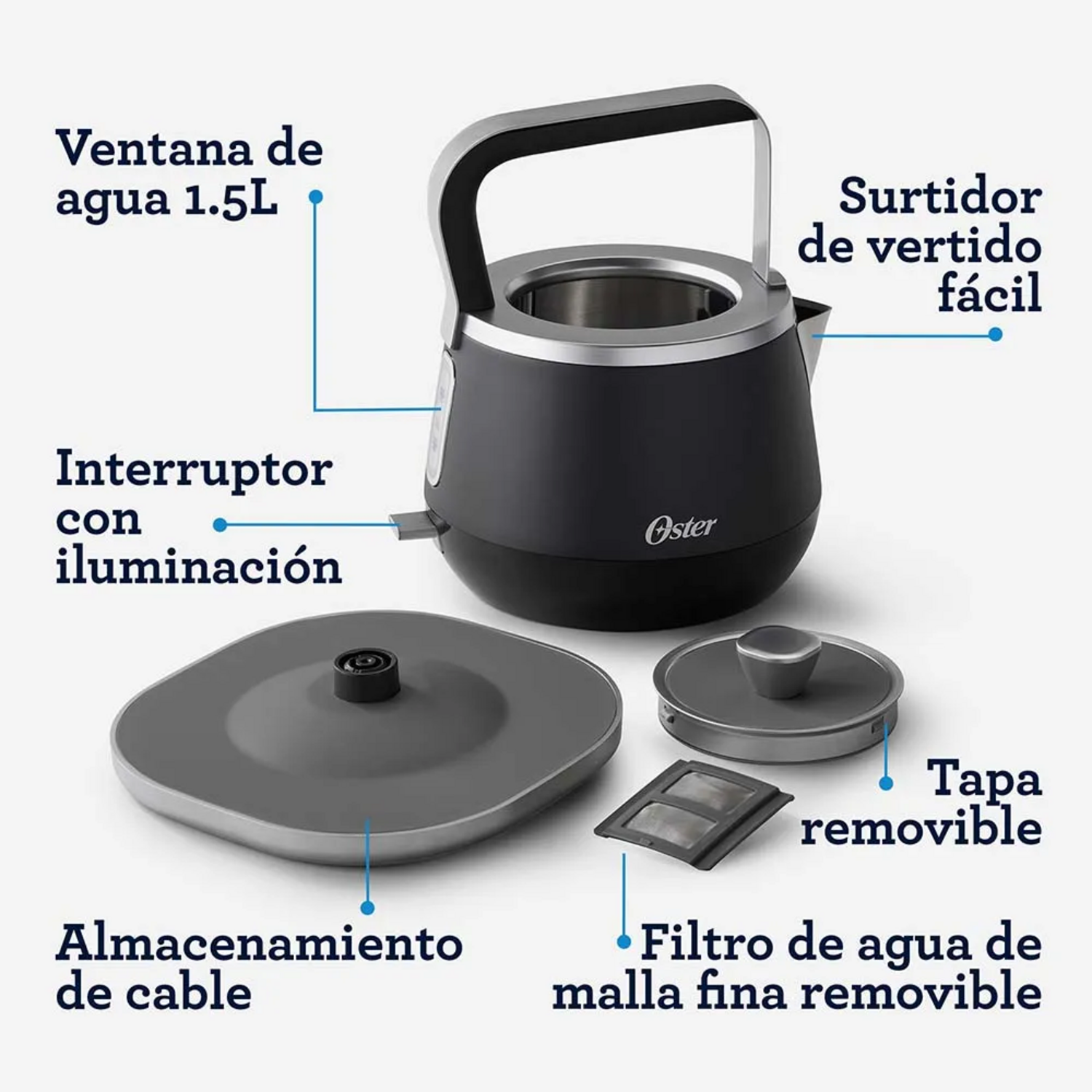 Hervidor Premium Oster 1,5 Litros Luces BVSTKT4510B Oster New Horizons Chile New Horizons NHT.cl