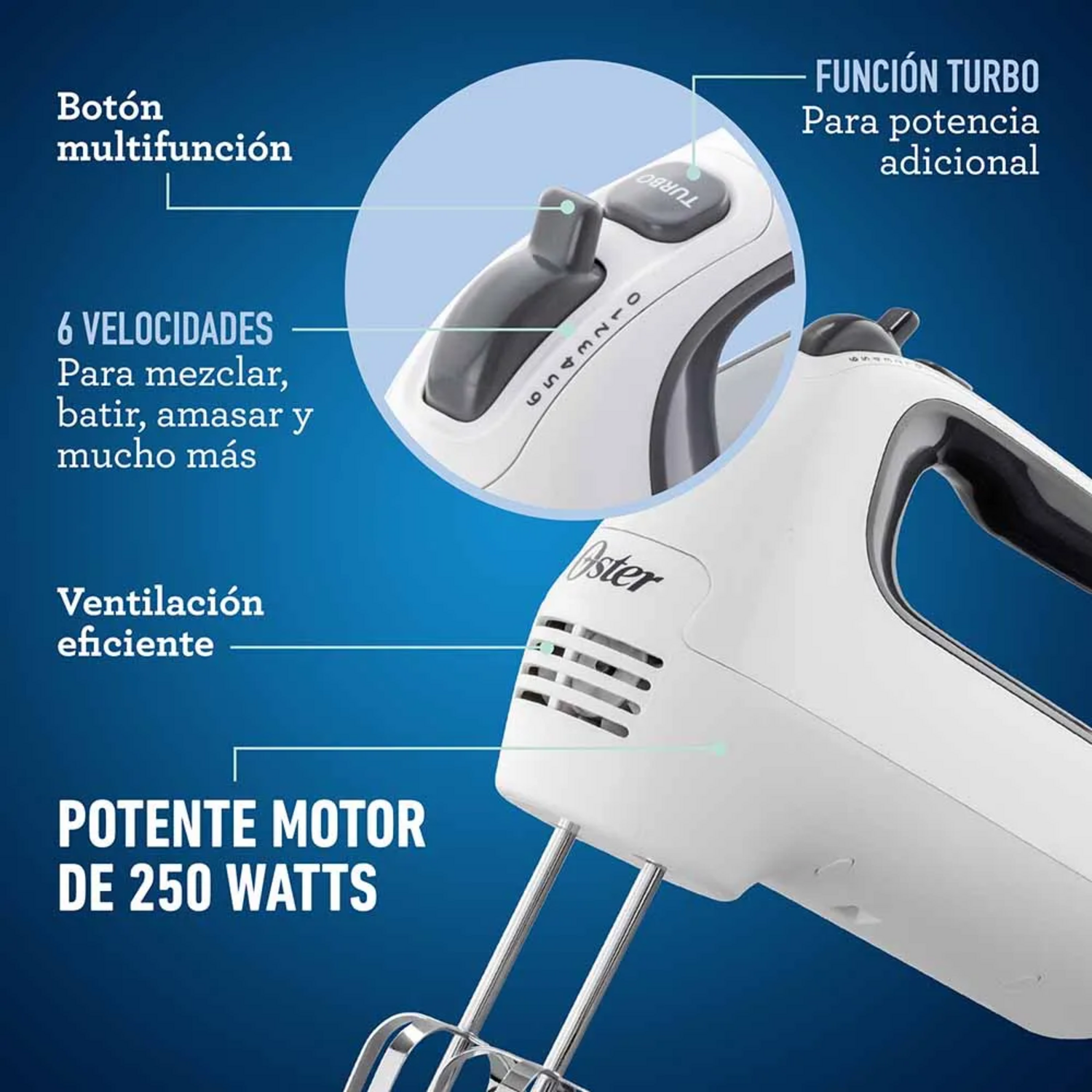 Batidora de Mano Oster 6 Veloc y Turbo Blanca Oster New Horizons Chile New Horizons NHT.cl