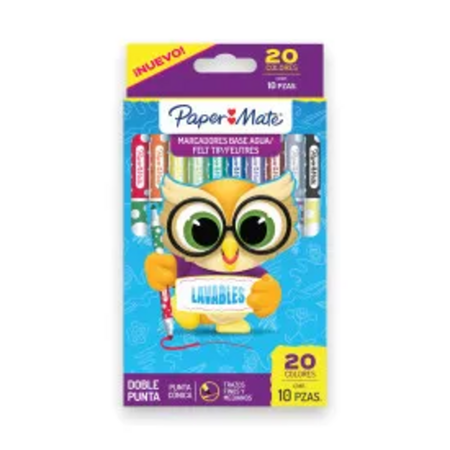 Plumones Marcadores Doble Punta Cónica PaperMate 10 Colores