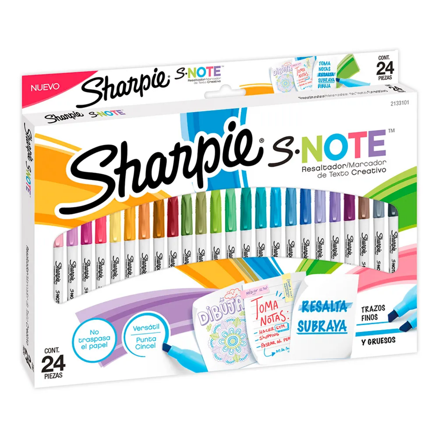 Set 24 Destacadores Sharpie S-Note Punta Cincel Pastel