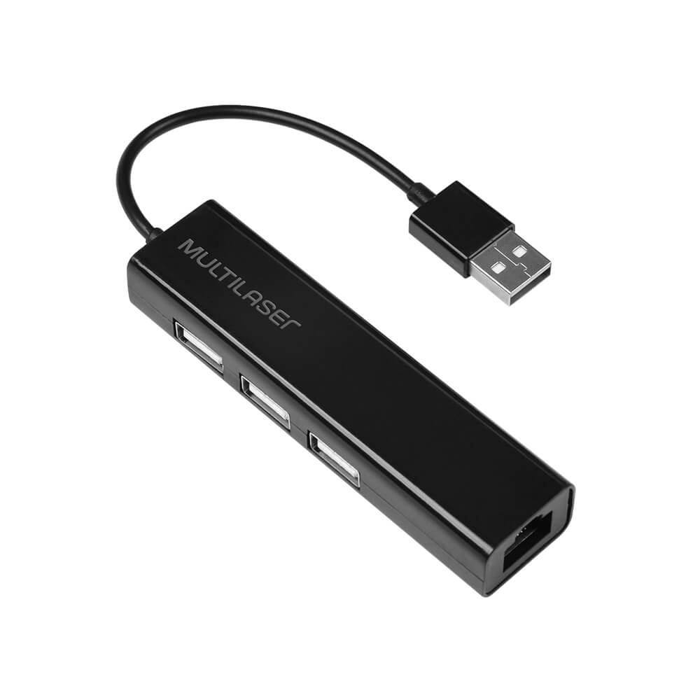Hub USB 2.0 + Red RJ45 Multilaser Negro AC304 Multilaser New Horizons Chile New Horizons NHT.cl