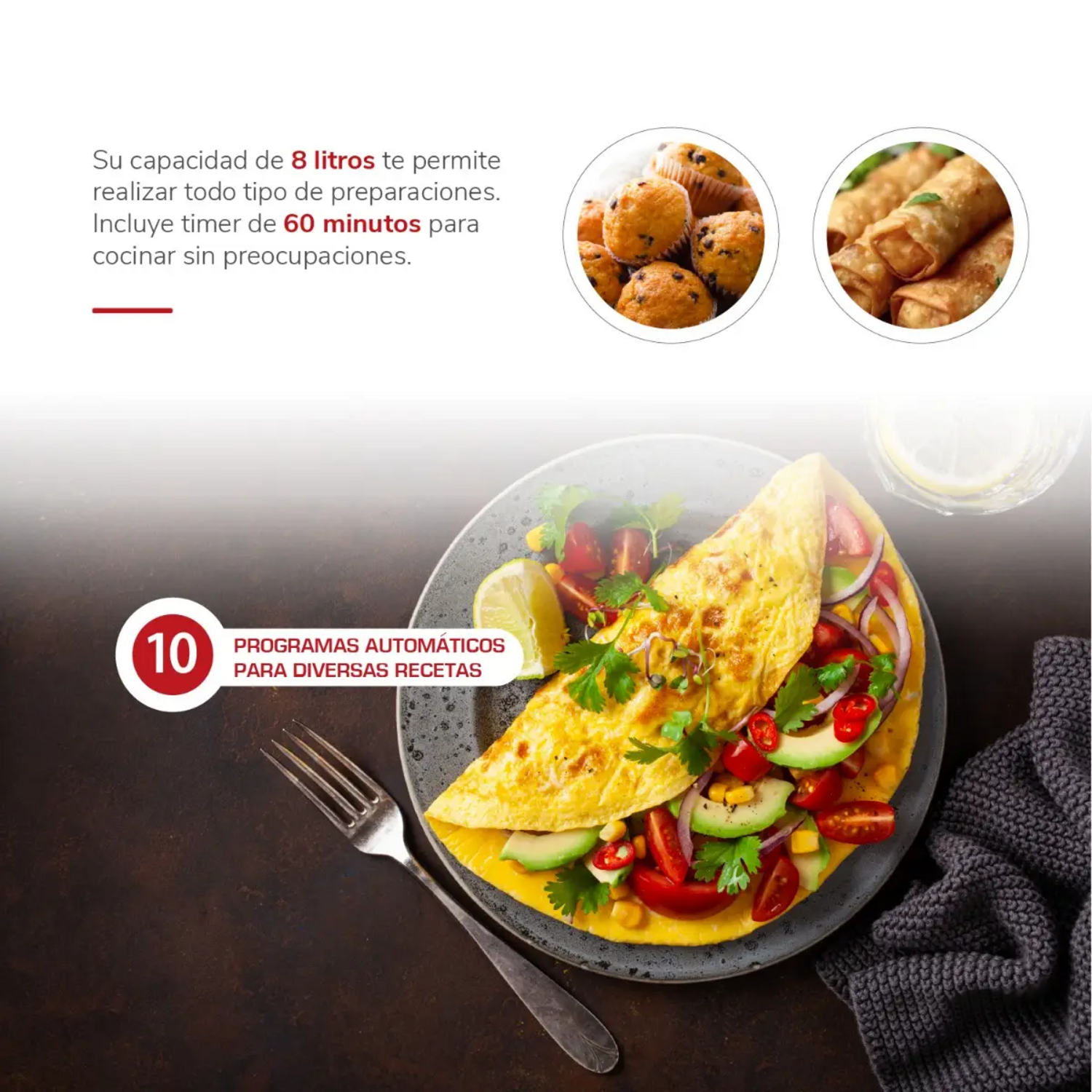 Freidora Air Fryer Thomas 8L Digital Touch Ventana 1700W