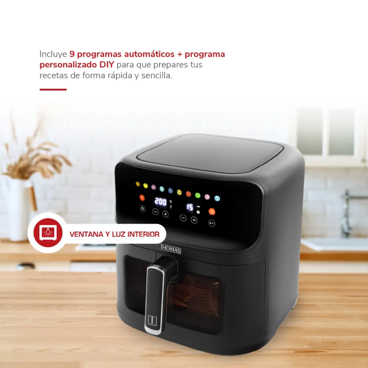 Freidora Air Fryer Thomas 8L Digital Touch Ventana 1700W