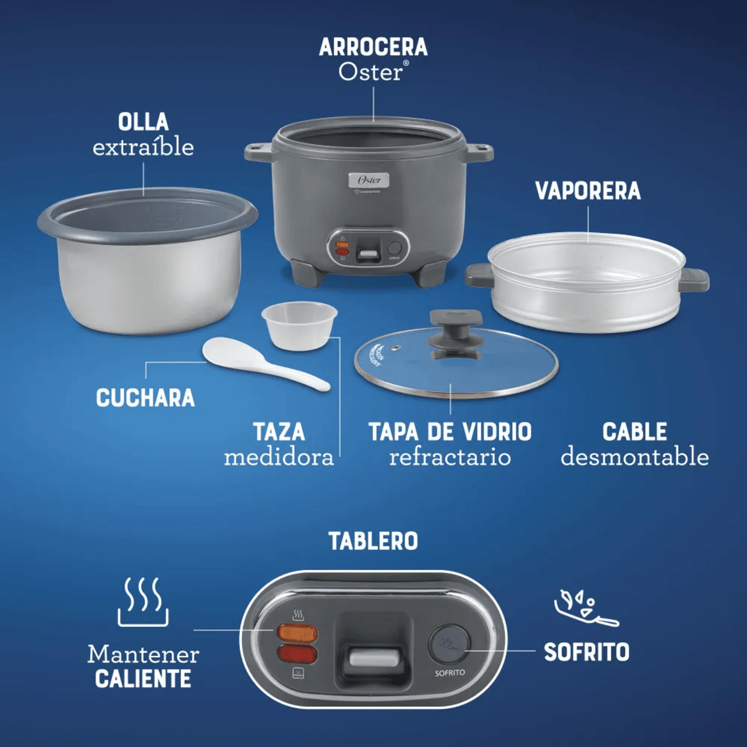 Arrocera Oster 12 Tazas Sofrito y Vaporera Mod 2212406