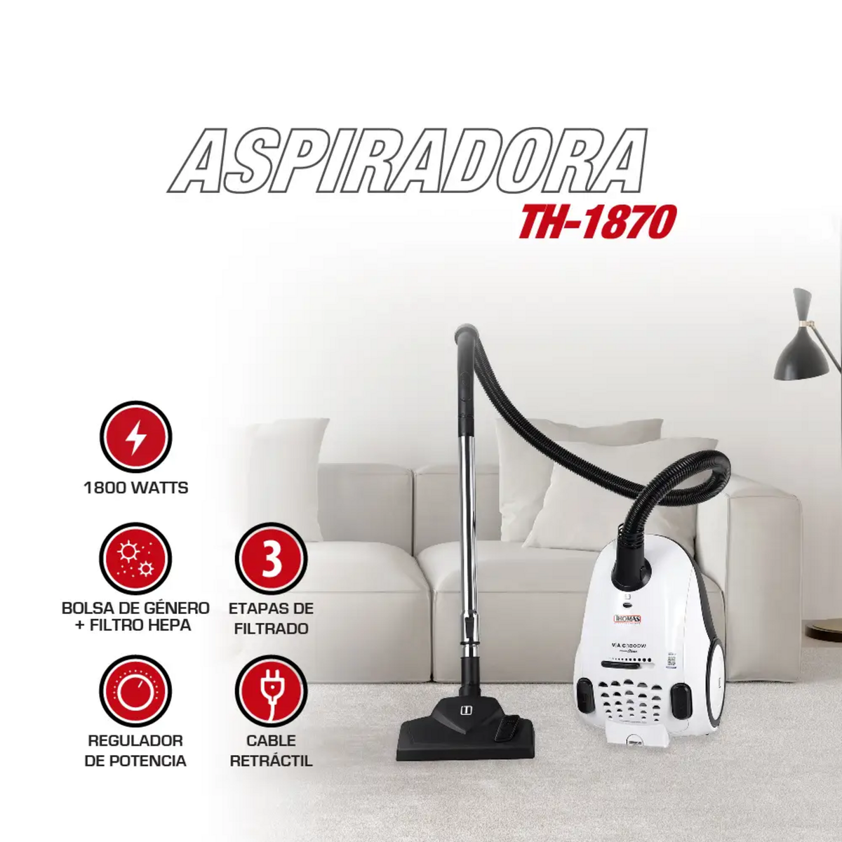 Aspiradora Thomas TH-1870 1800W HEPA 12 Bolsa Reutilizable