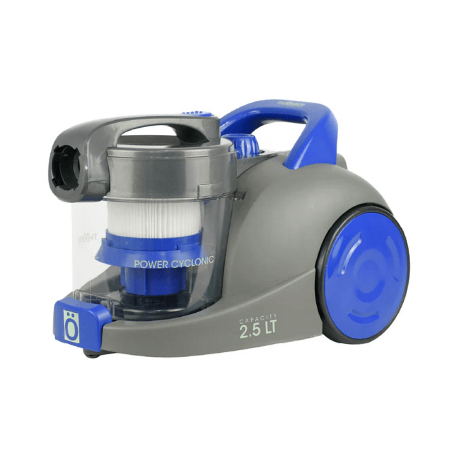 Aspiradora ciclonica sin bolsa HEPA 2200W en color gris y azul con capacidad de 2,5 litros.