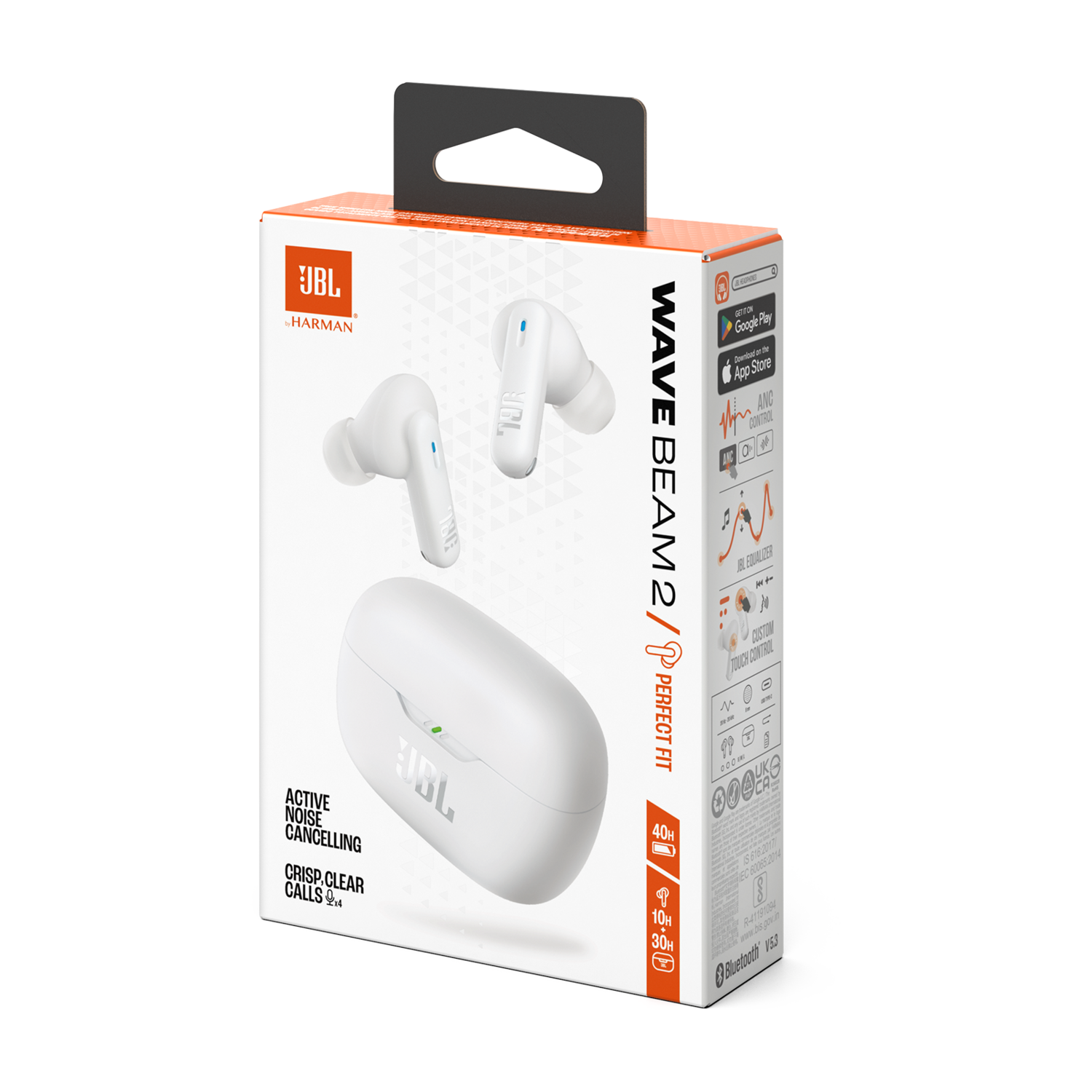 Audífonos JBL Wave Beam 2 ANC 40h Pure Bass Blanco