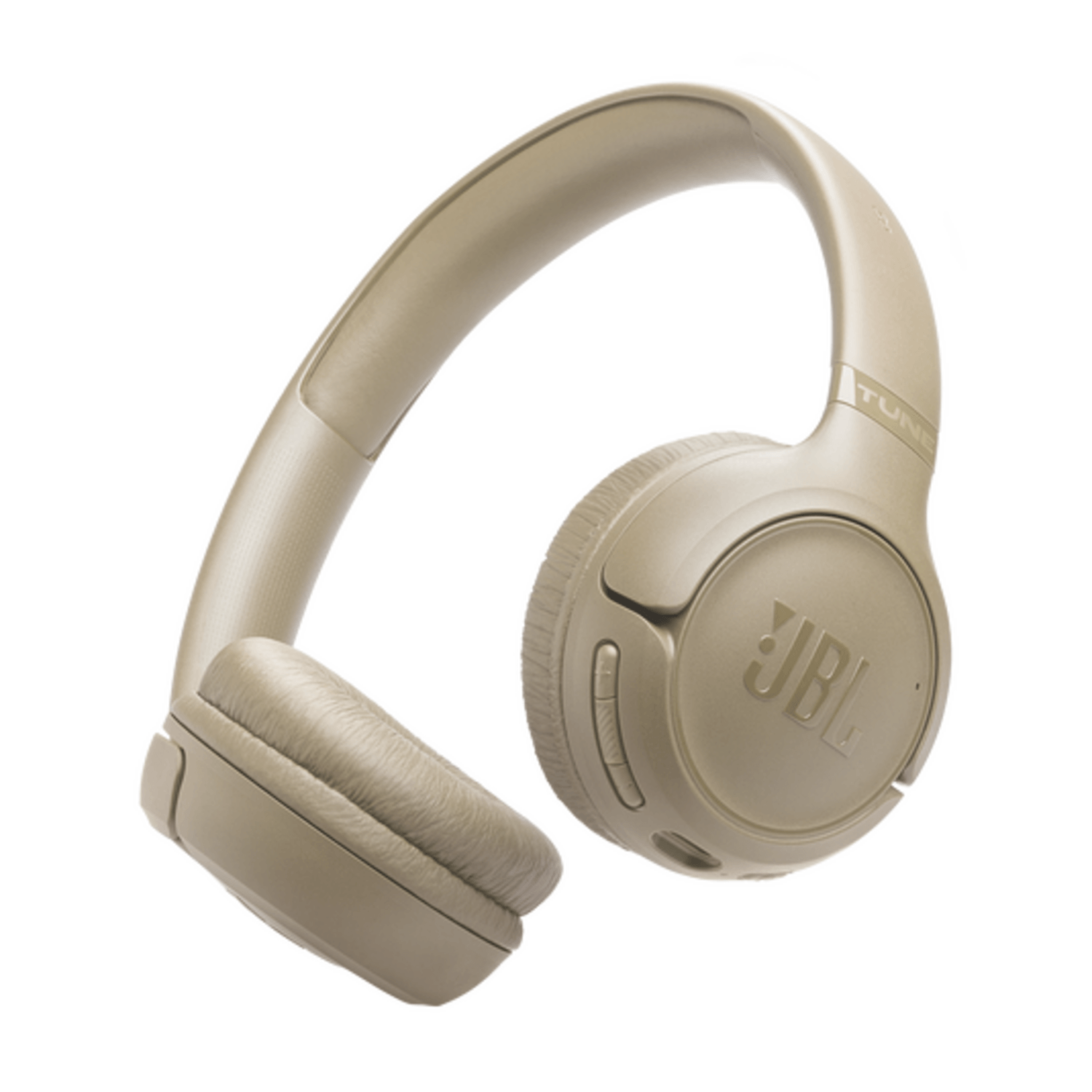 Audífonos bluetooth JBL Tune 530BT color beige con diseño on-ear y almohadillas cómodas.