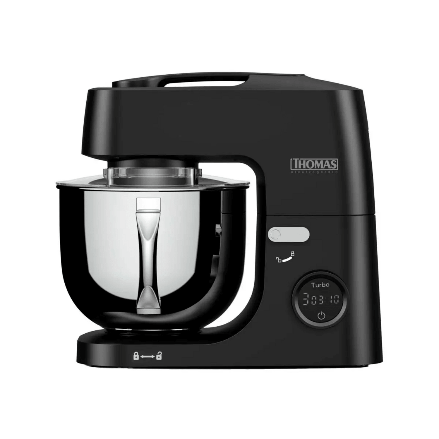 Batidora planetaria Thomas 1000W acero con bowl de acero inoxidable y funciones avanzadas para cocinar.