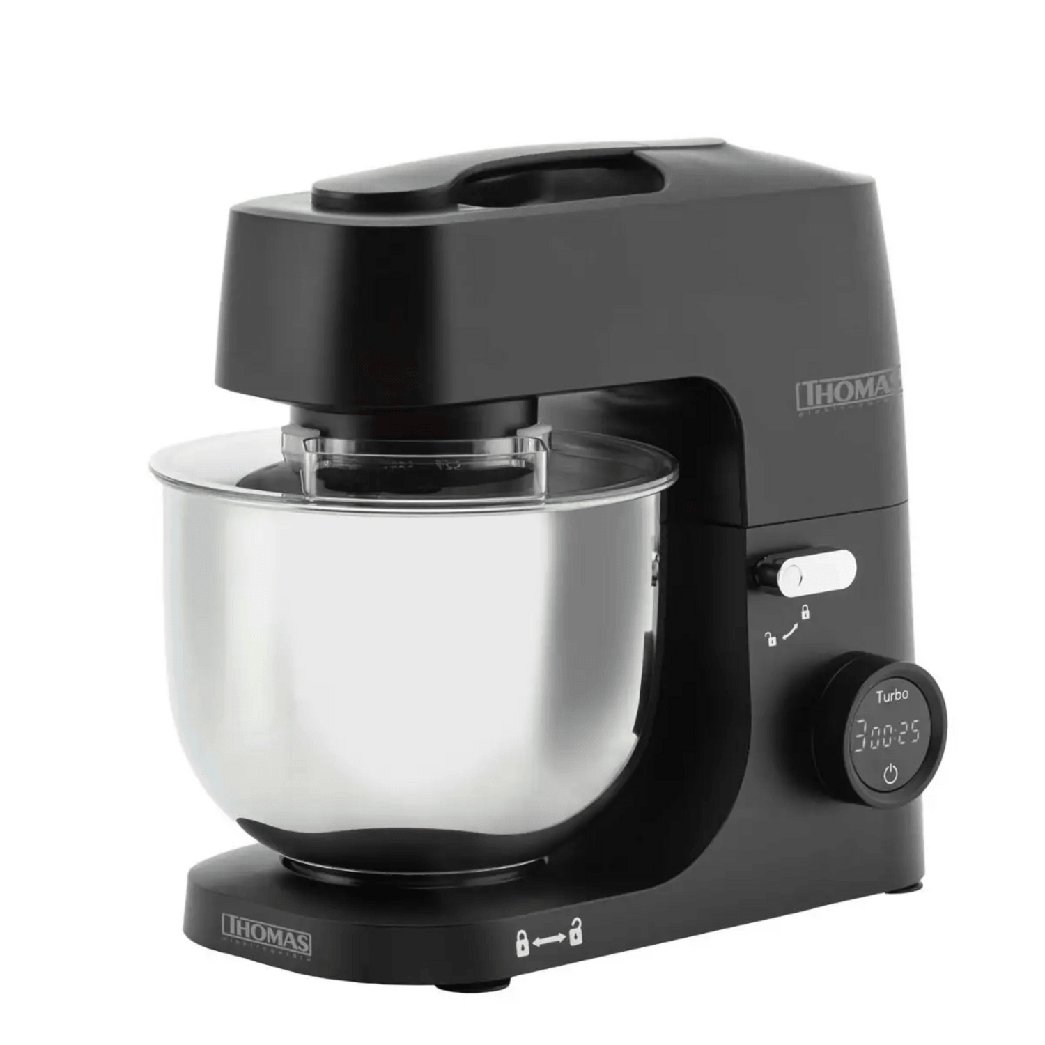 Batidora planetaria Thomas 1000W acero con tazón de acero inoxidable y motor potente para mezclar ingredientes.