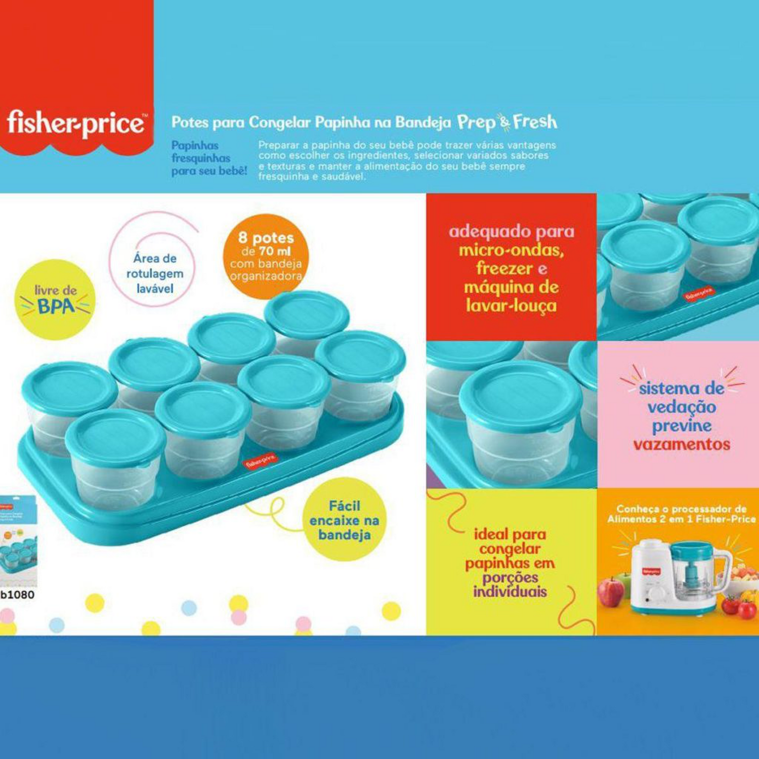 Potes para Congelar Papilla Bandeja 8 Fisher Price Azul