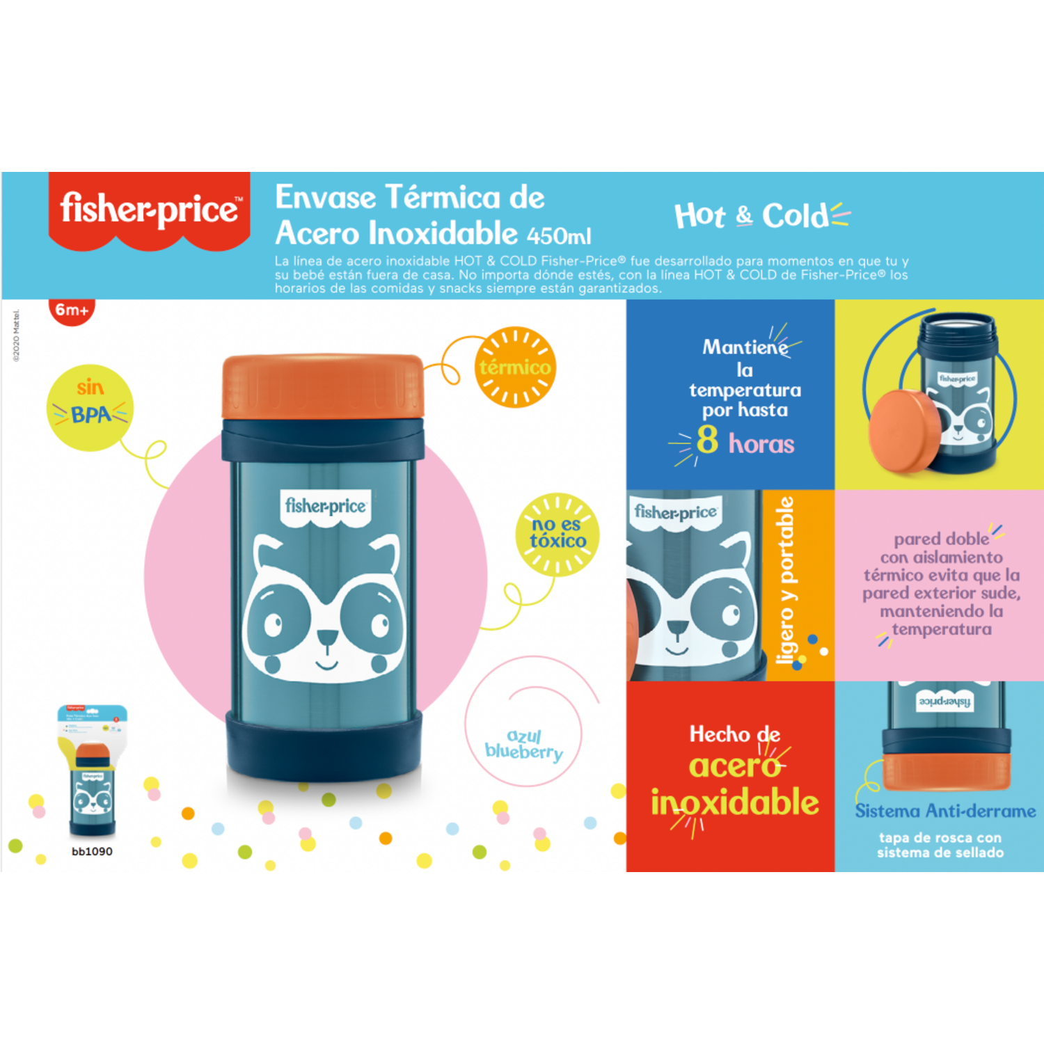 Termo Acero Inox Fisher Price 450ml Azul BB1090 Fisher Price New Horizons Chile New Horizons NHT.cl