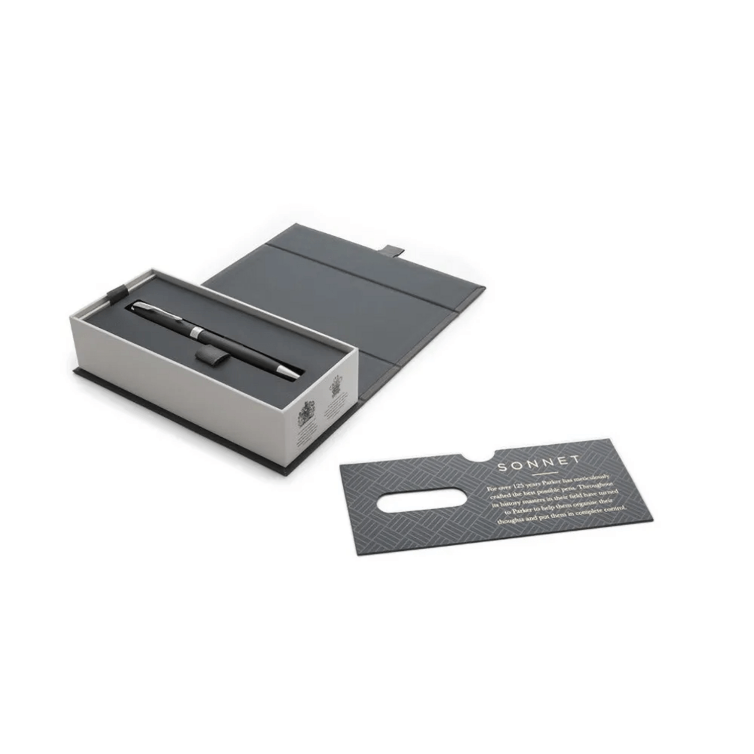 Bolígrafo Parker Sonnet CT Negro Paladio en caja elegante con tarjeta informativa
