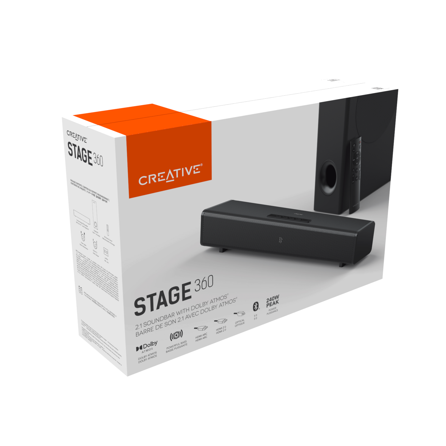 Barra de Sonido Creative Stage 360 SW Dolby Atmos Creative New Horizons Chile New Horizons NHT.cl