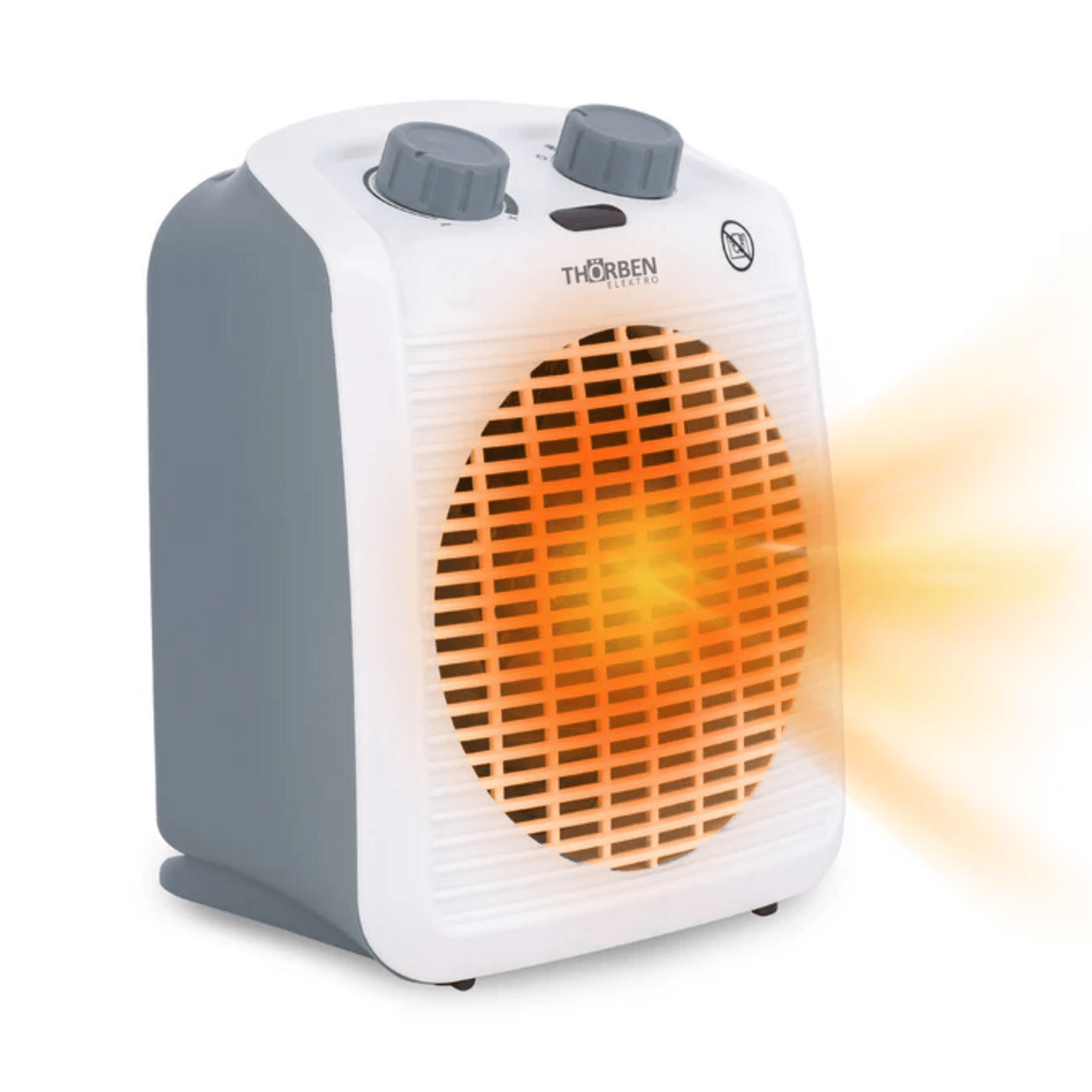 Calefactor eléctrico para baño Thor FH 2000 que emite calor, ideal para espacios húmedos.