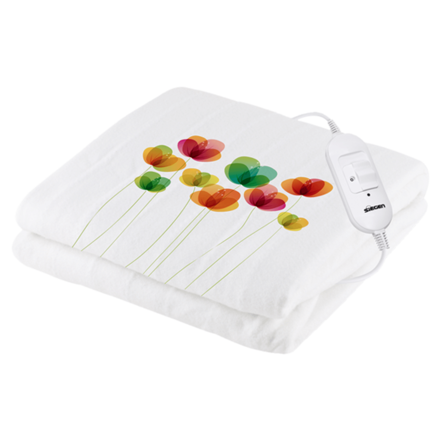 Calienta Cama Siegen 1 Plaza 60 W 2 Niveles Flores SG-5120D2 con diseño floral y control remoto.