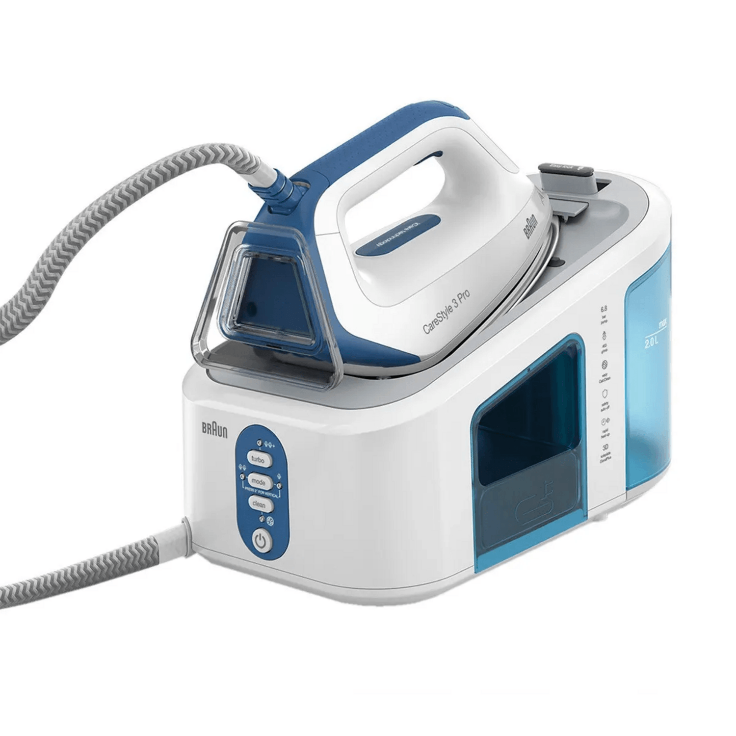 Centro de planchado Braun CareStyle 3 Pro, con diseño eficiente y tecnología de vapor avanzada.