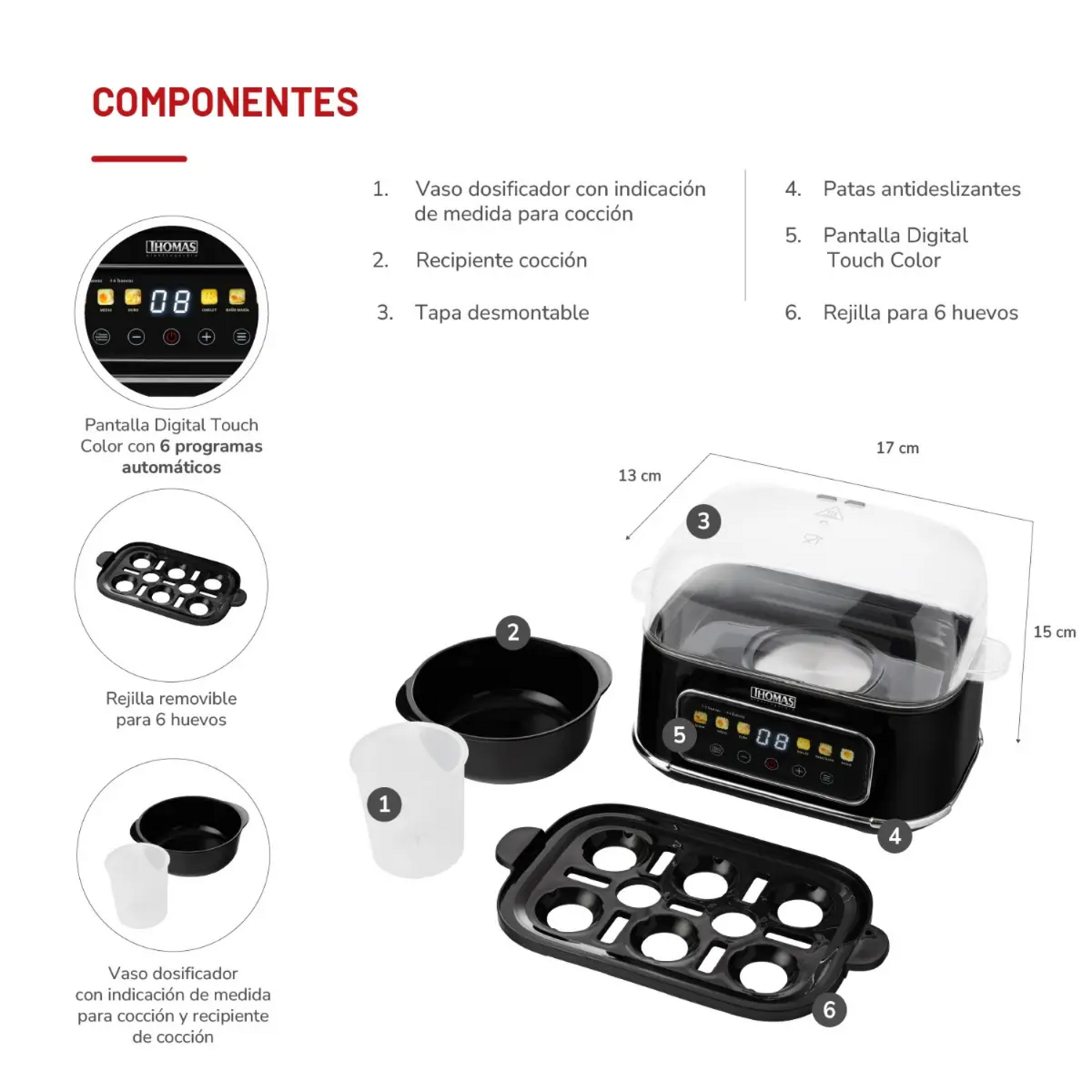Cocedor de Huevos Digital Thomas TH-85DC Touch 6 Programas