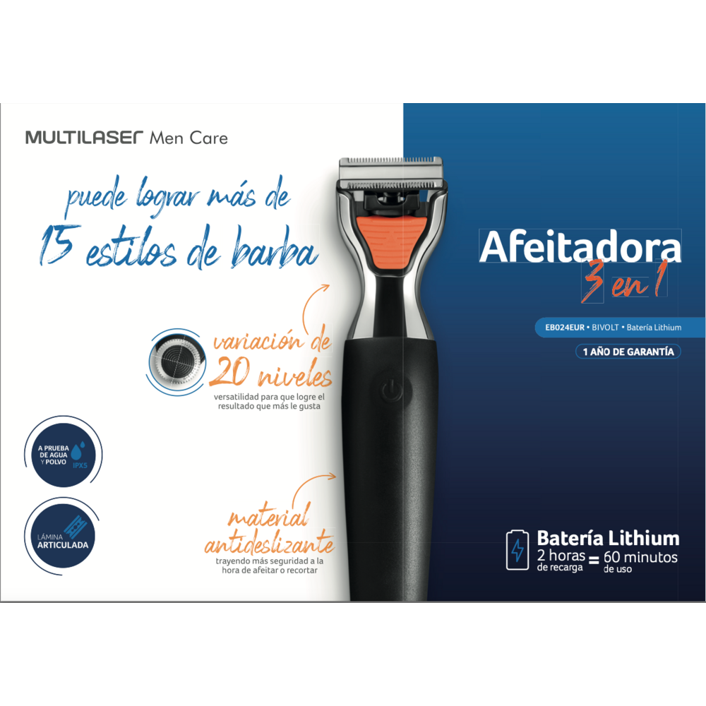 Afeitadora Inalambrica Multilaser 3 en 1 EB024 Multilaser New Horizons Chile New Horizons NHT.cl