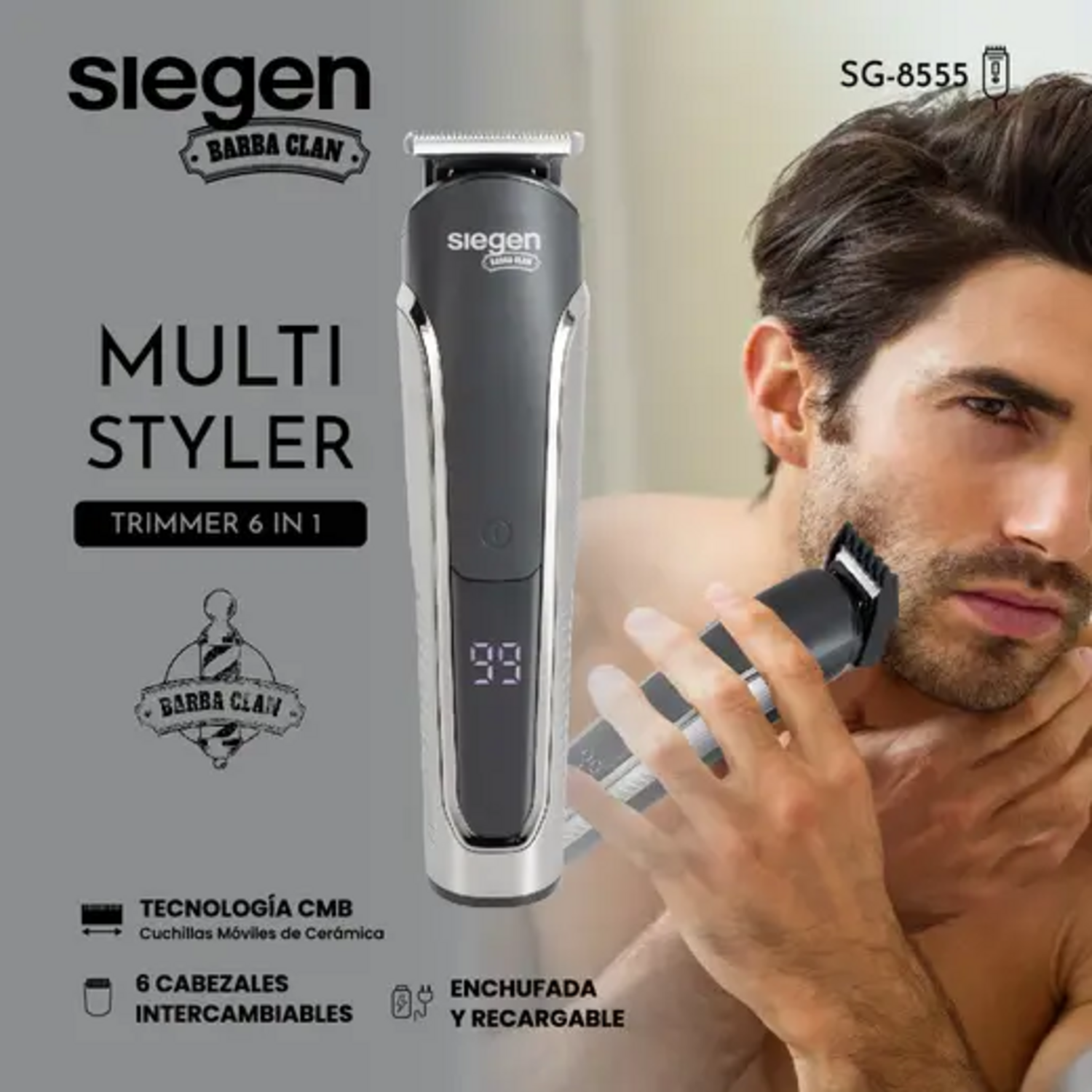 Cortadora De Pelo Siegen SG-8555 6 Cabezales Recargable
