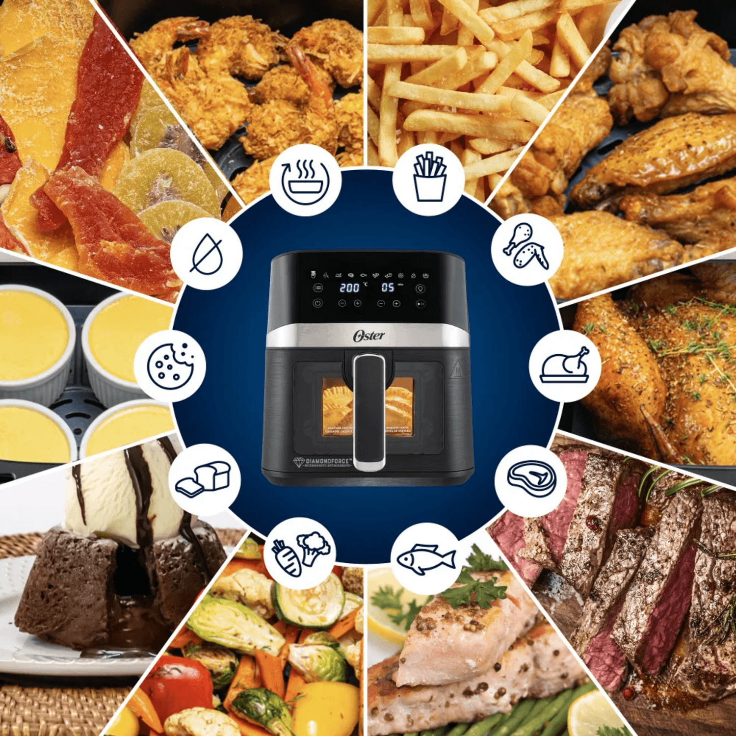 Freidora Air Fryer Oster 4L Visor 10 Prog 2204820 Oster New Horizons Chile New Horizons NHT.cl