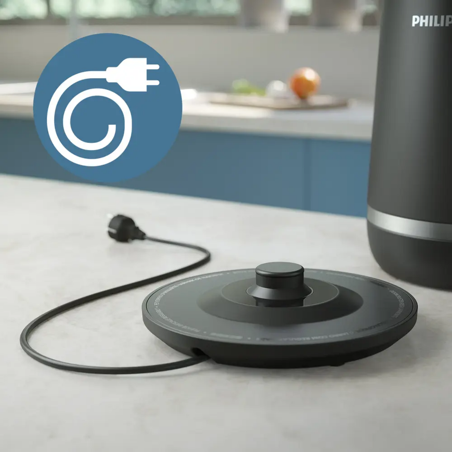 Hervidor Philips HD9396 1.7L Control Temp Doble Pared con base de conexión y cable de alimentación.
