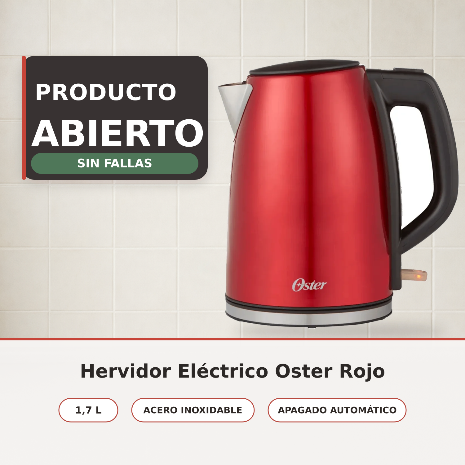 Hervidor Electrico Oster Rojo 1.7L Caja Abierta