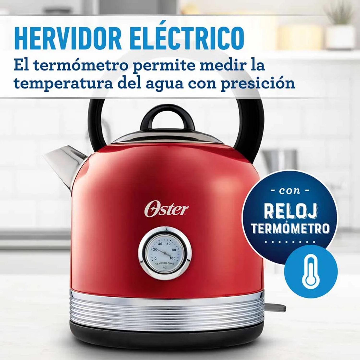 Hervidor Oster Rojo 2,5L Tipo Tetera con Termómetro Acero