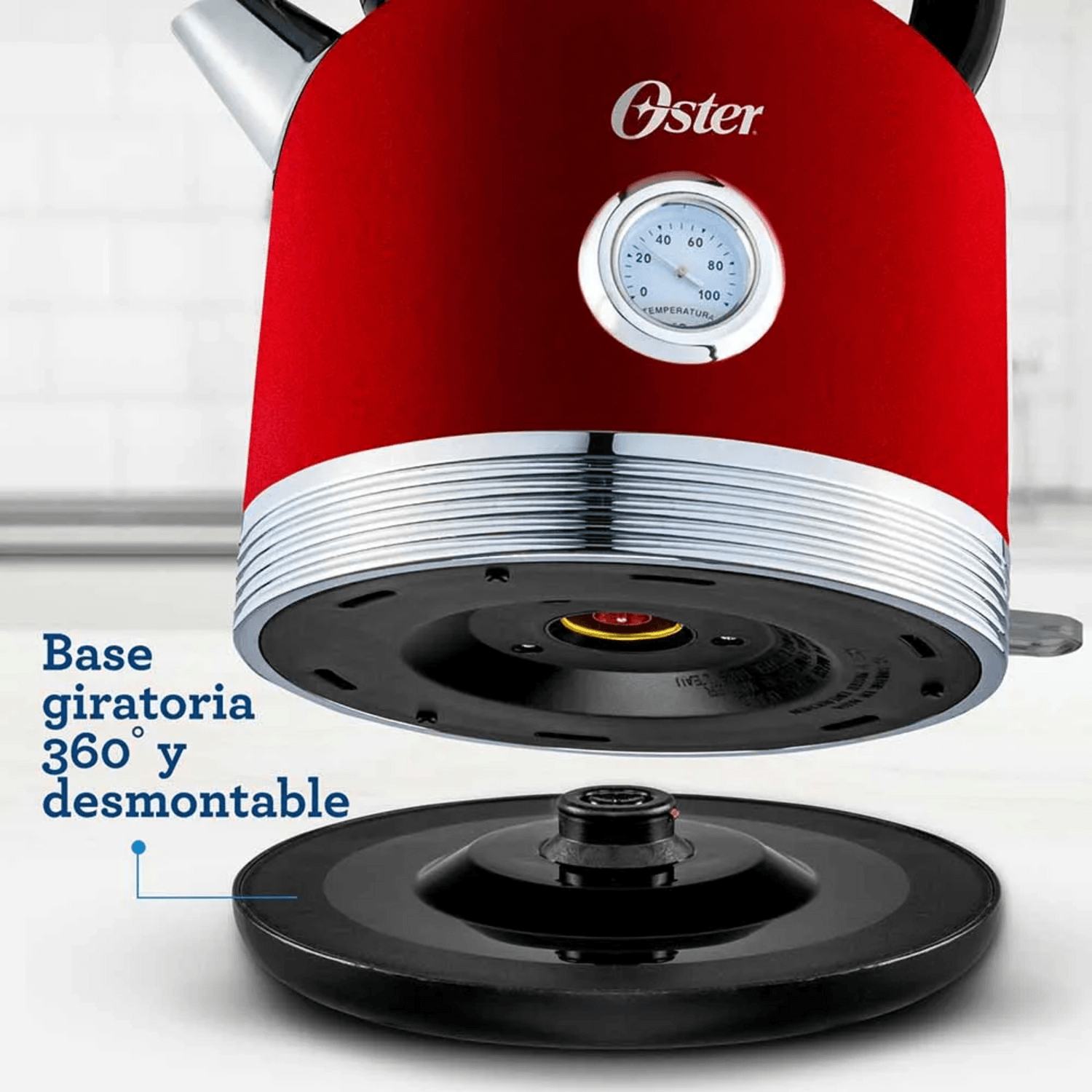 Hervidor Oster Rojo 2,5L Tipo Tetera con Termómetro Acero