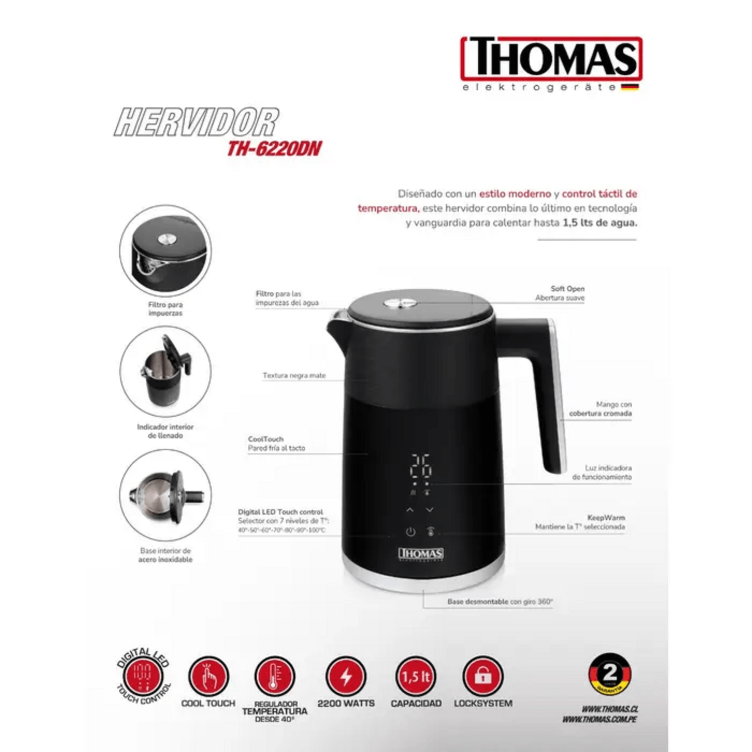Hervidor Thomas TH-6220DN 1.5L Control Temperatura