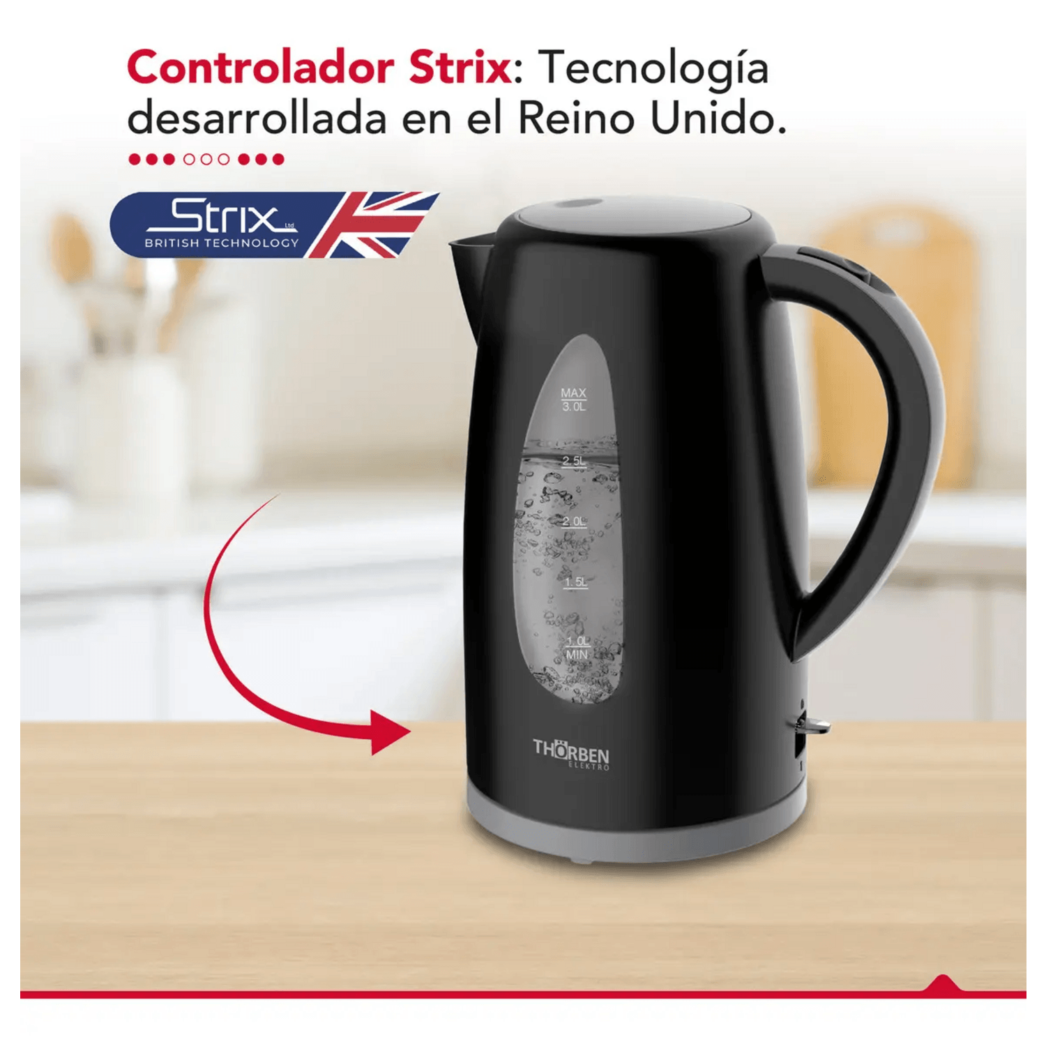 Hervidor eléctrico 3 litros Thorben Magnum 3000 con controlador Strix y capacidad máxima de 3 litros.