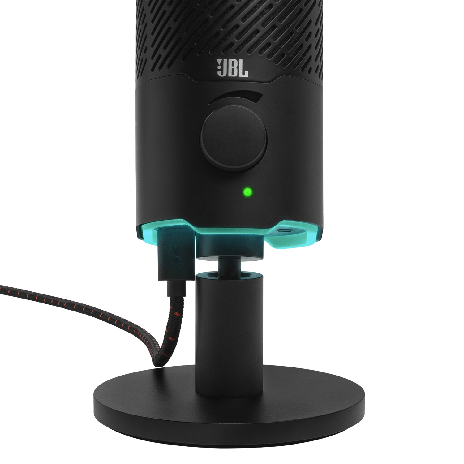 Microfono USB gamer premium JBL Quantum Stream con diseño elegante y conexión USB, ideal para streaming y podcast.