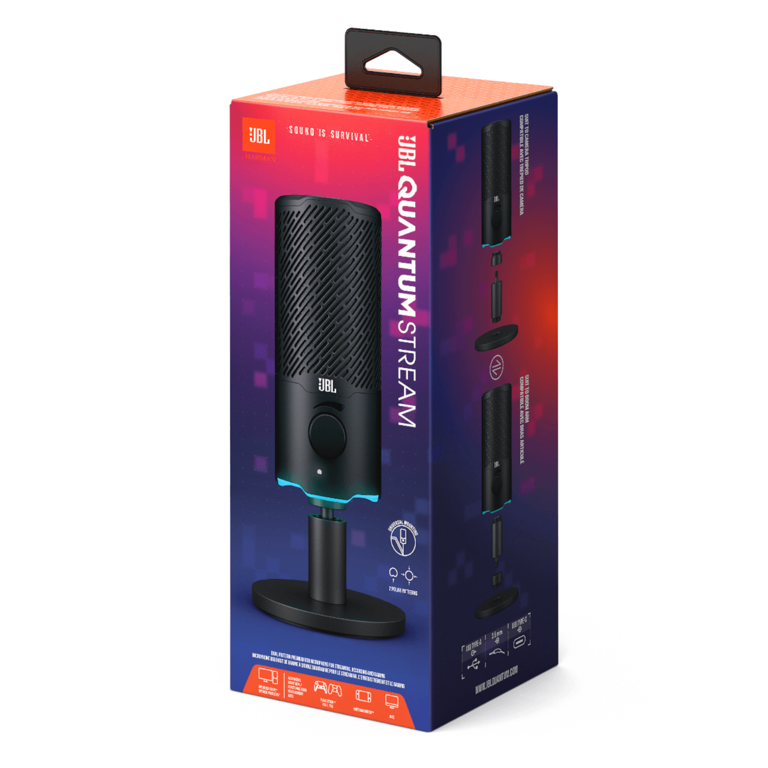 Micrófono JBL Quantum Stream USB Gamer Podcast Premium Negro para una experiencia profesional en streaming y gaming.