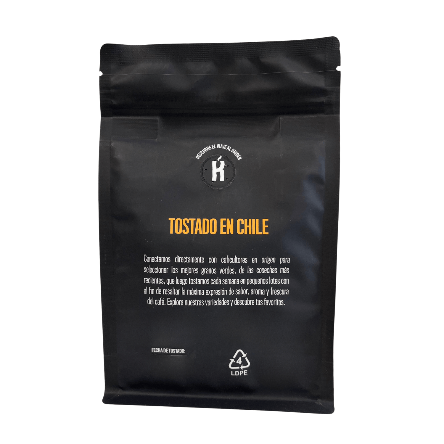 Café Molido Frutal Kawas Colombia en bolsa de 250g, tostado en Chile, con notas de chocolate y vainilla.