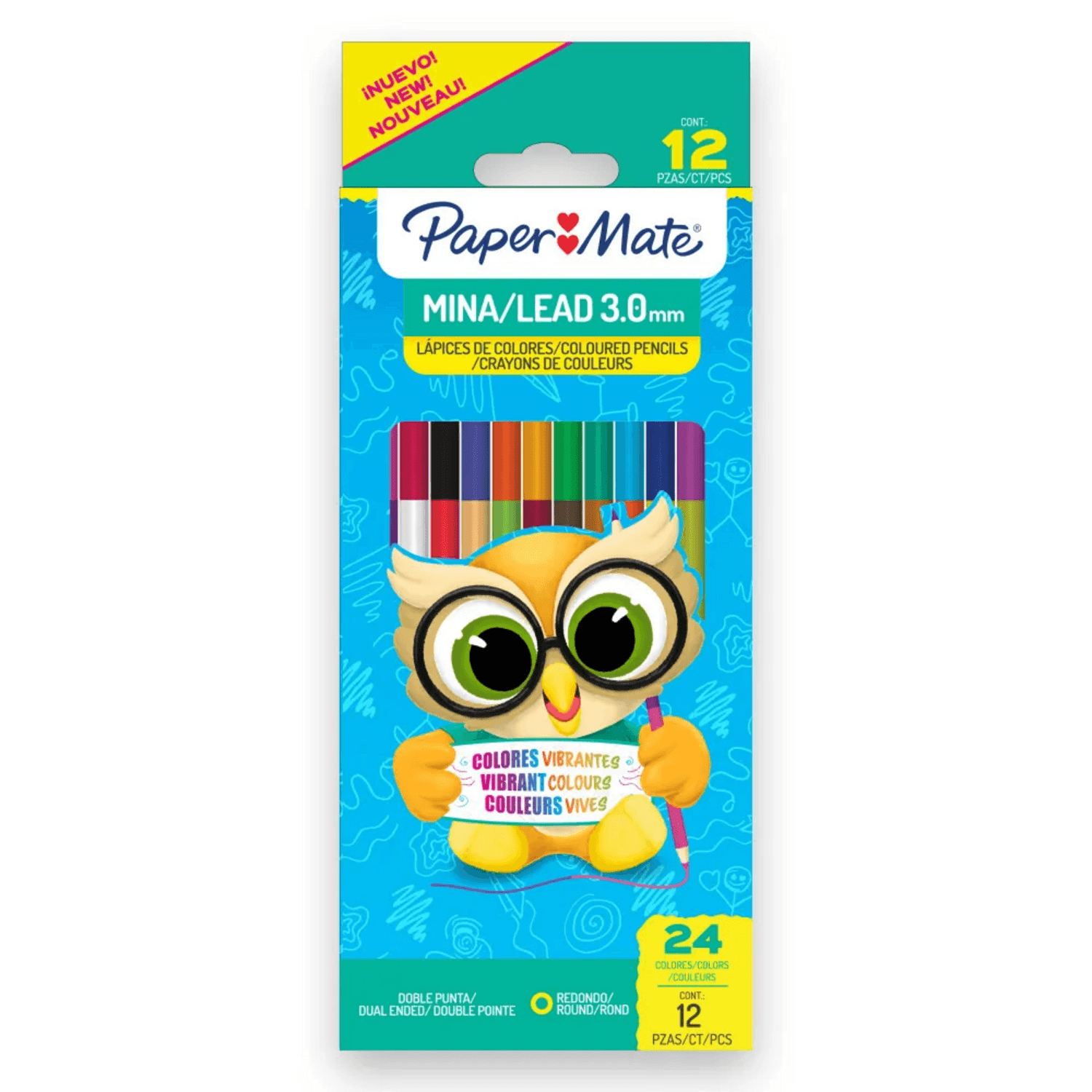 Lápices Colores PaperMate Redondos 12 Unidades Doble Punta