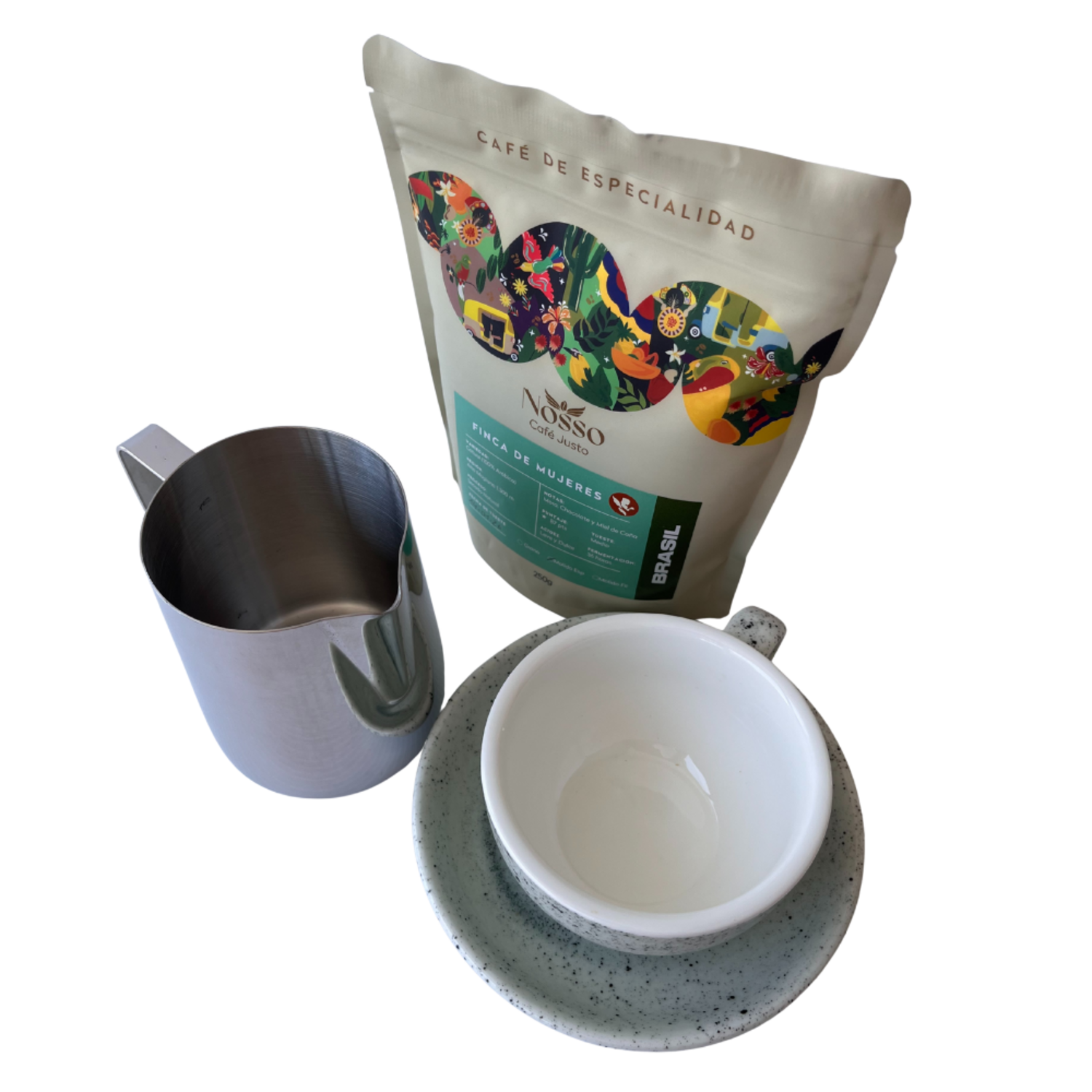 Pack Latte Art Nosso Taza Picher 600 Finca Mujeres 250g