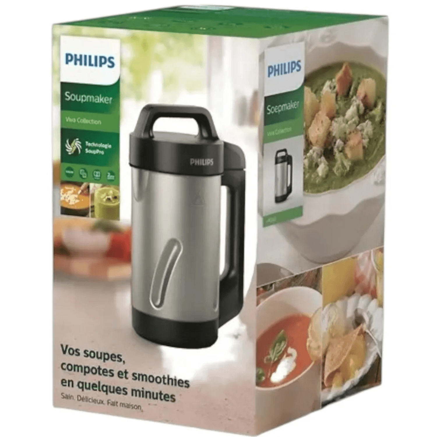 Máquina para Sopas Philips HR2203 Cremas y Compotas 1.2L, empaque con recetas de sopas y compotas.