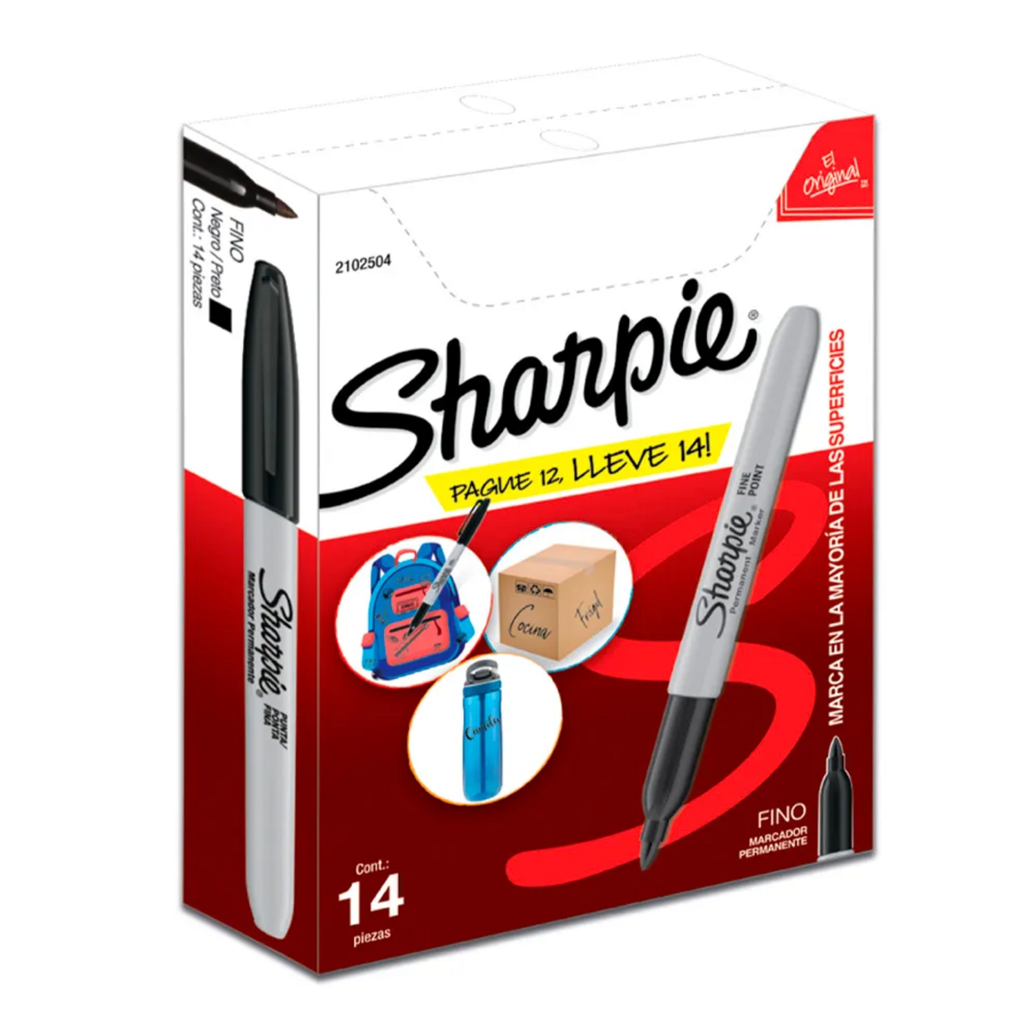 Marcador Permanente Sharpie Punta Fina Negro Caja X12+2 Sharpie New Horizons Chile New Horizons NHT.cl