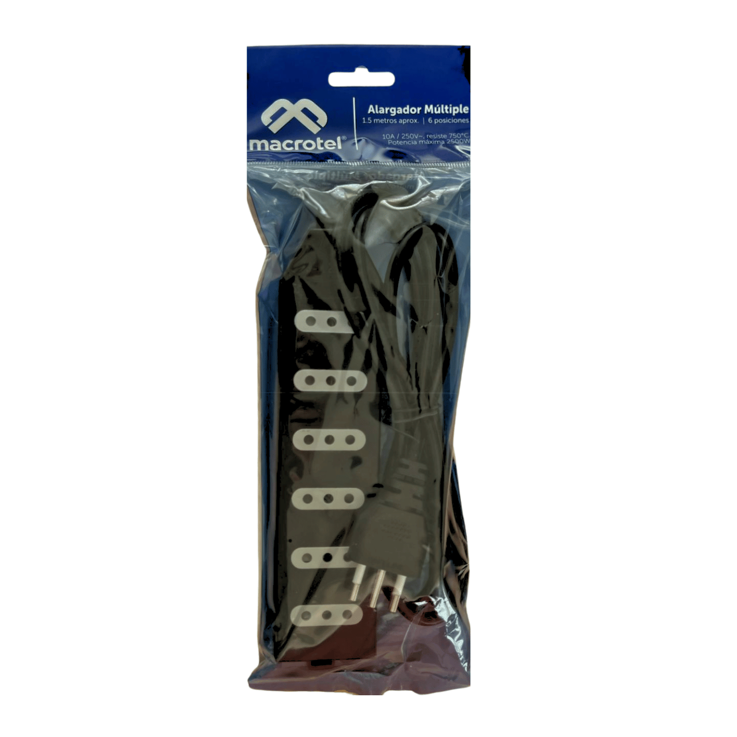 Alargador Zapatilla Macrotel 1,5 Mt 6 Pos 10A Negro