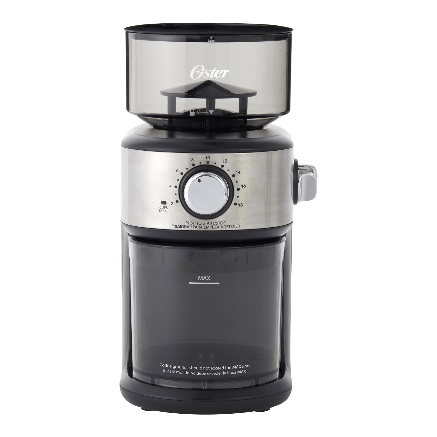 Molinillo de Café Oster Automático Muelas 18 Niveles 227g con diseño elegante y opciones de molienda ajustables.