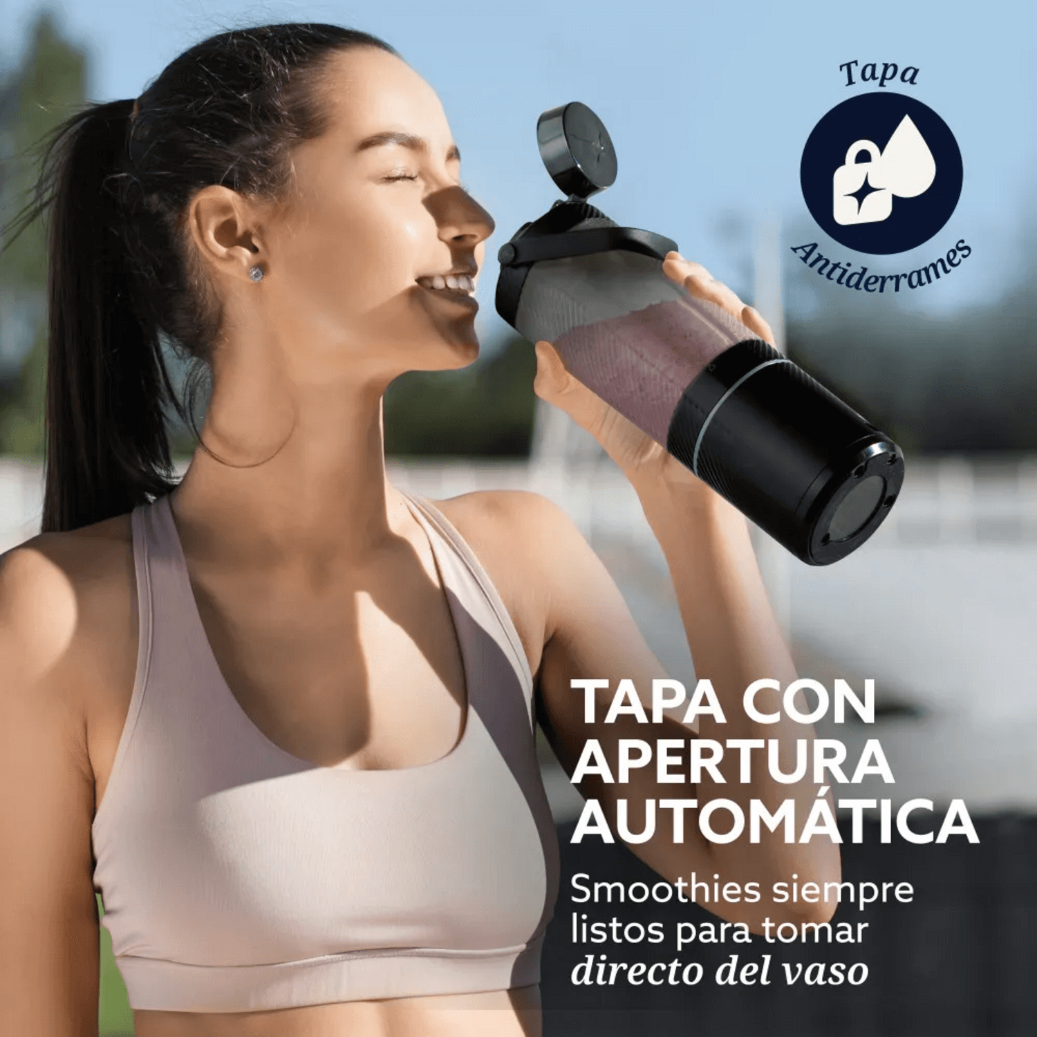 Licuadora Portatil Recargable USB-C Oster GoMax 590 ML Negro Oster New Horizons Chile New Horizons NHT.cl