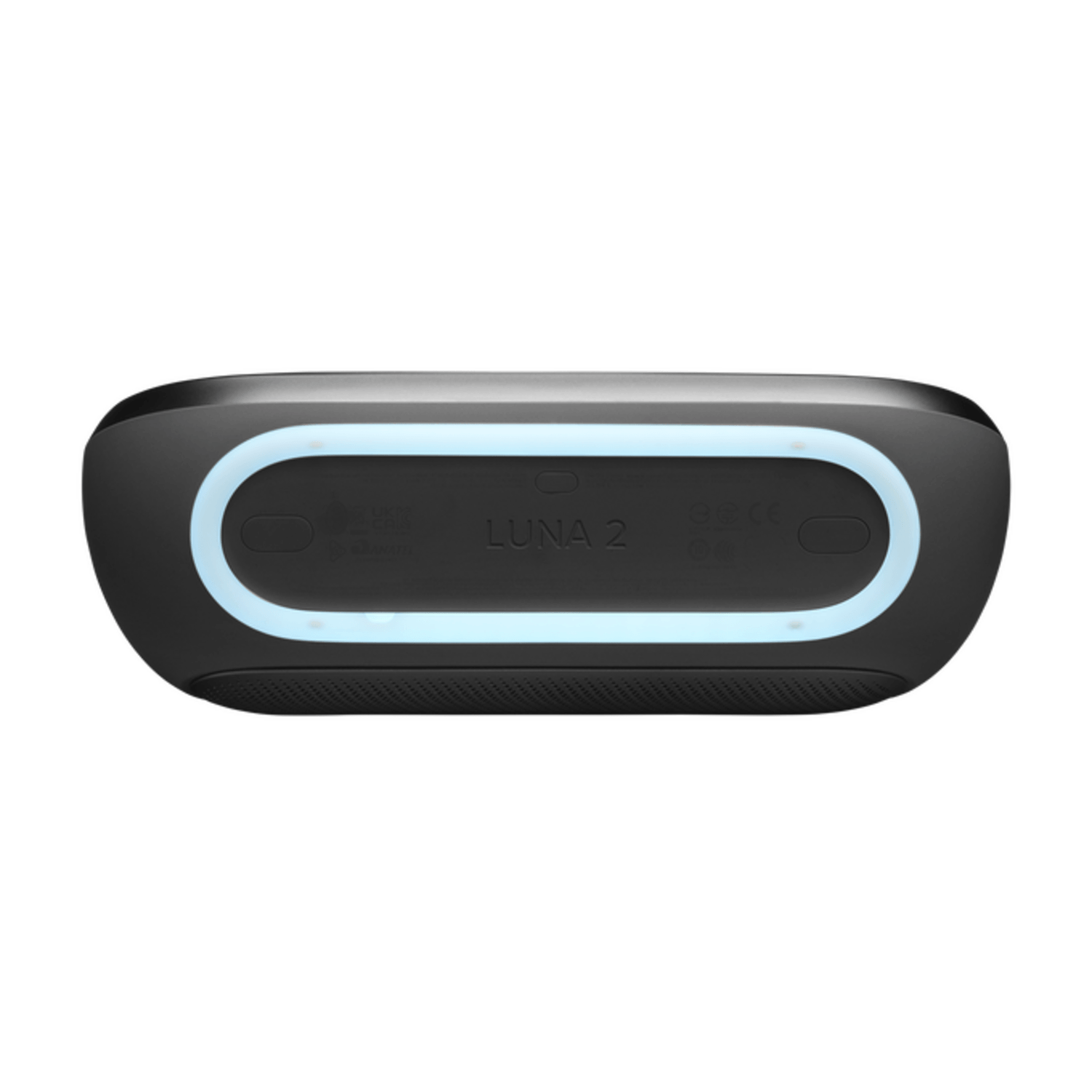 Parlante Bluetooth Harman Kardon Luna 2 IP67 12h 40W RMS desde arriba mostrando su diseño y luz ambiental.