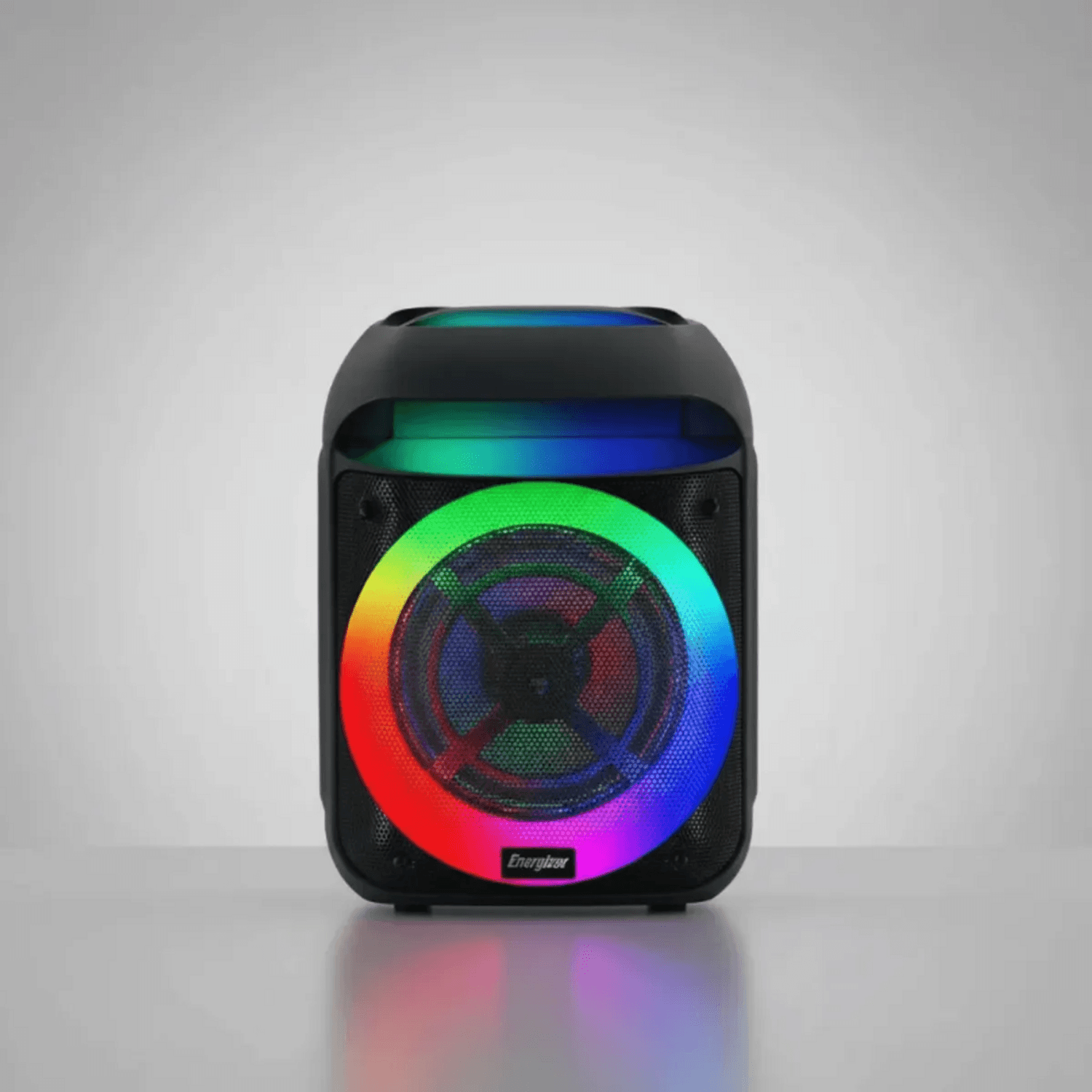 Parlante Karaoke Energizer Joy Box BTS438 con luces LED dinámicas, ideal para fiestas y reuniones.