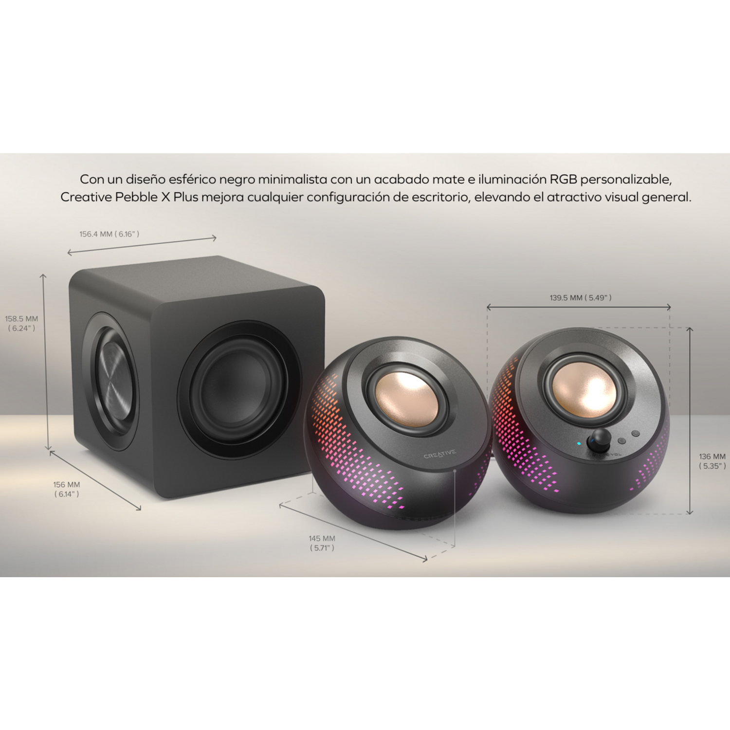 Parlantes Creative Pebble X Plus USB-C 60W BT Subwoofer RGB