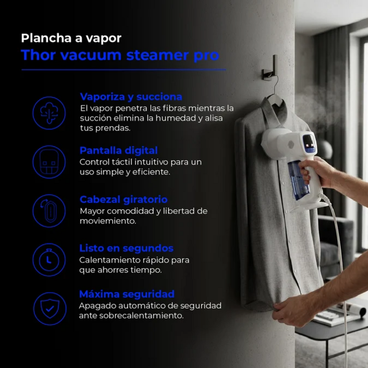 Plancha Vertical Thorben Vacuum Steamer Pro Succión Vapor