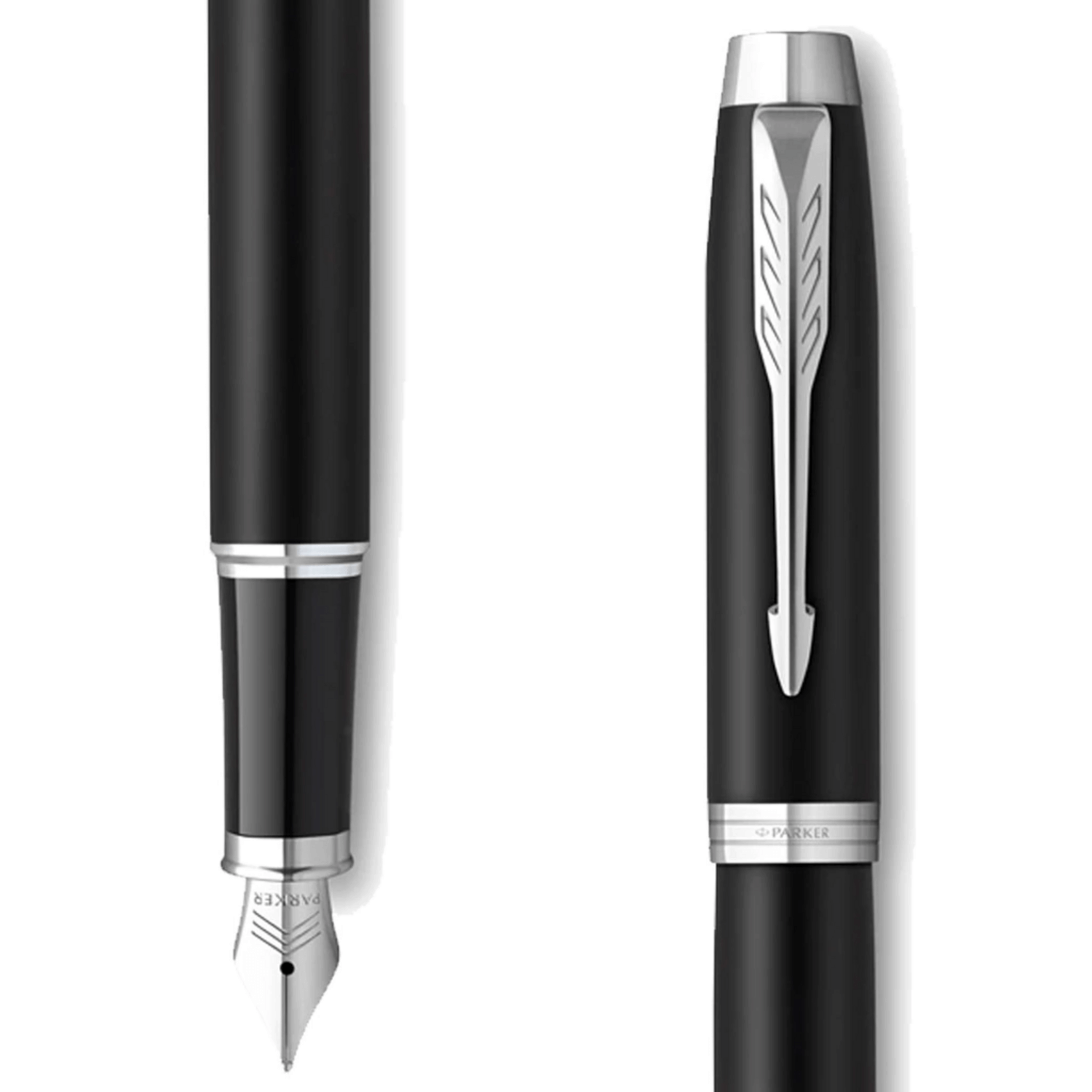 Pluma Fuente Parker IM Essential Negro Mate CT Tinta Azul con acabado negro mate y detalles en cromo.