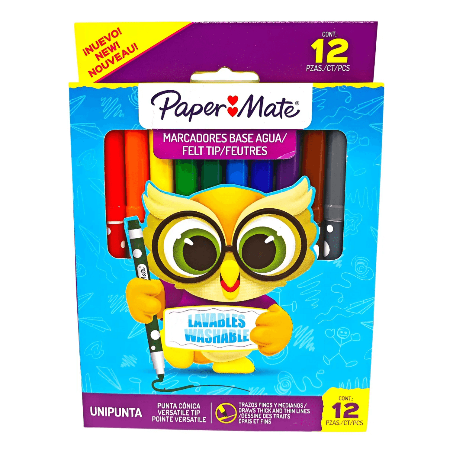 Plumones Marcadores Delgados PaperMate 12 Colores
