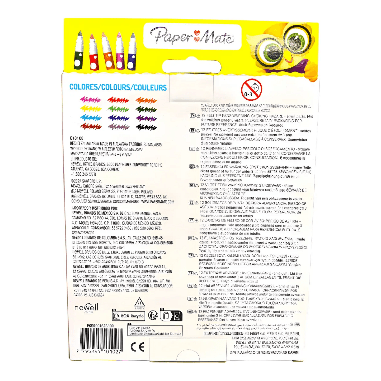 Plumones Marcadores Delgados PaperMate 12 Colores