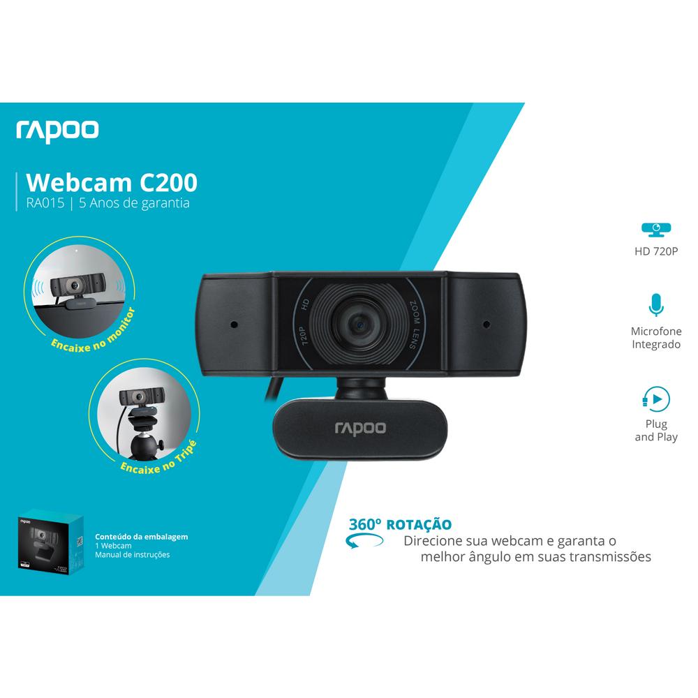Webcam Rapoo 720P Foco Automatico C200 RA015 Rapoo New Horizons Chile New Horizons NHT.cl