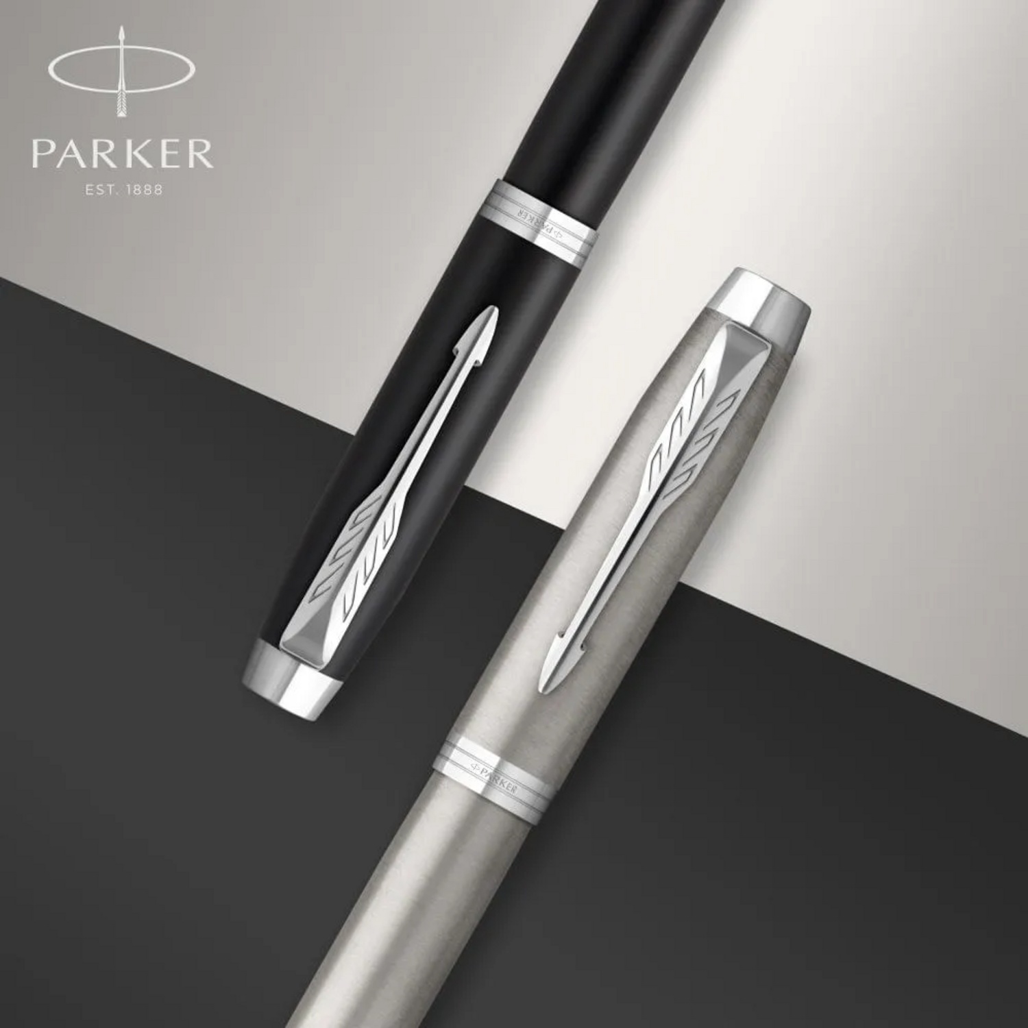 Boligrafo Rollerball Parker IM Essential Negro Mate y Plata, escritura suave y precisa.